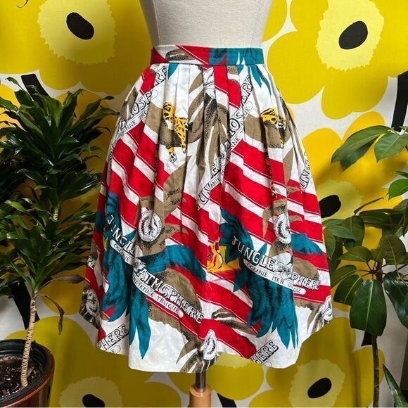 Handmade One of a Kind Vintage 80s 90s Tropical Jungle Fit Flare Swing Skirt - Picture 1 of 7
